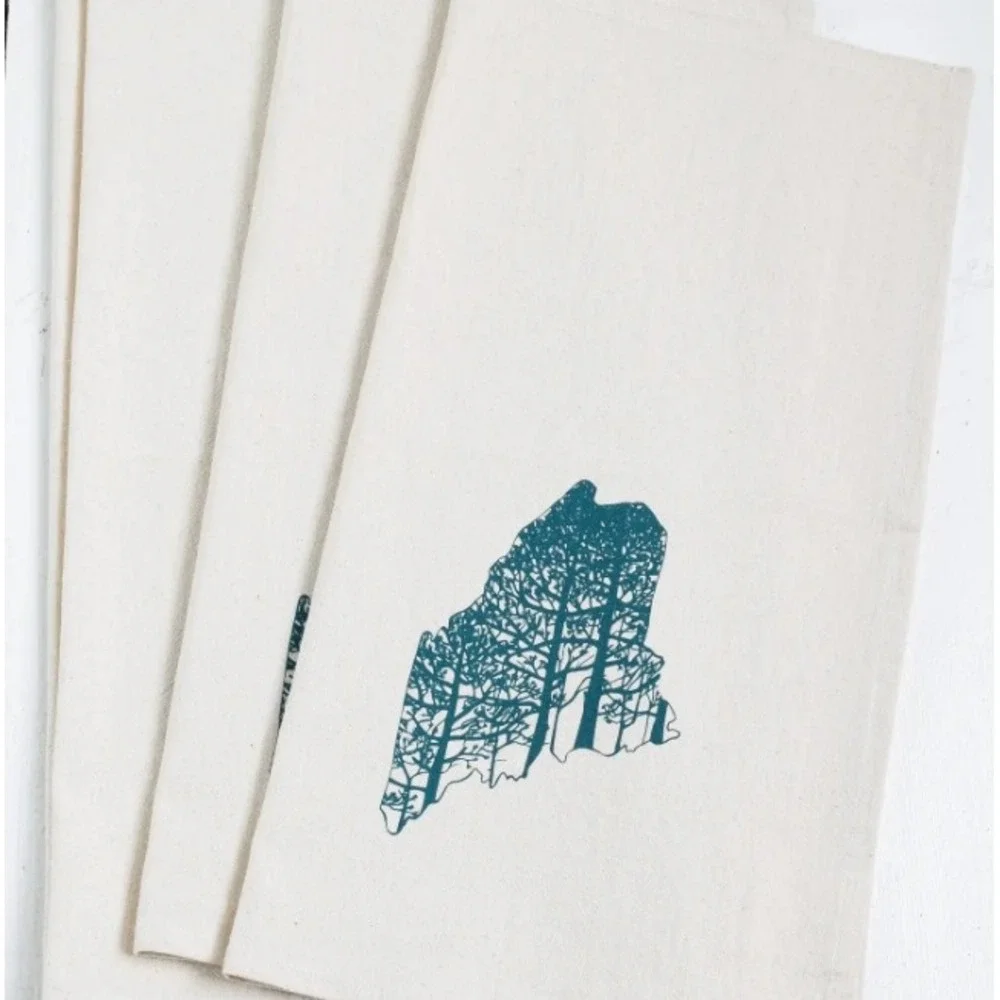 Hearth & Harrow Pine Tree Forest Maine Green Organic Cotton Napkins Set of 4 NEW